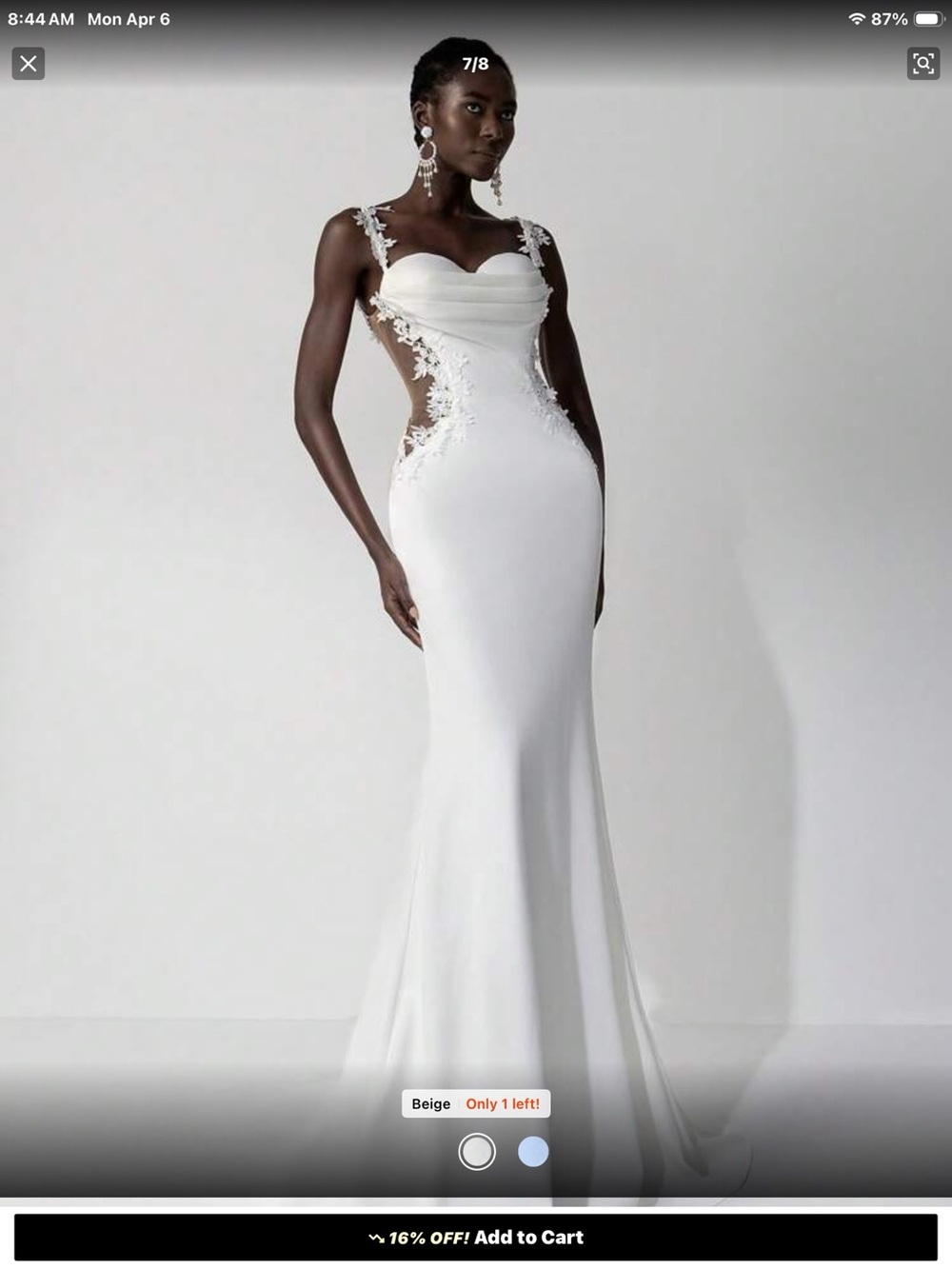 SHEIN White Lace-Appliqué Mermaid Wedding Gown sized small